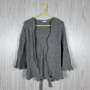 Garnet Hill Grey Knitted Open Front Tie Lambswool-Cashmere Blend Cardigan, M